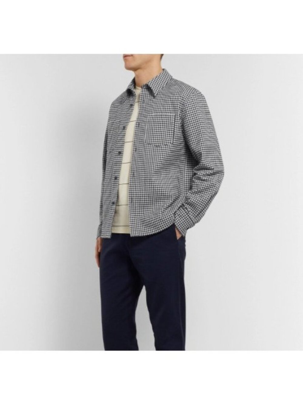 A.P.C. Rue Madame Paris Gingham Cotton Linen Blend overShirt sz S color navy